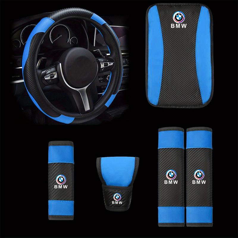 BBKS3 6Pcs Steering Wheel Cover Safety Shoulder Cover Armrest Pad Handbrake Sleeve For BMW 50th E39 E46 E90 X1 X3 X5 G20 G30 M2 M3 M4