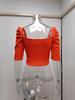 Women's Spring New Women's Simple Square Neck Puff Sleeve Top Women's Short Sleeve