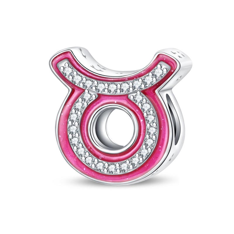 New 925 Silver Princess Pink Shining 12 Constellation Lucky Charms Beads Fit Pan Bracelets DIY Gifts Fine Jewelry