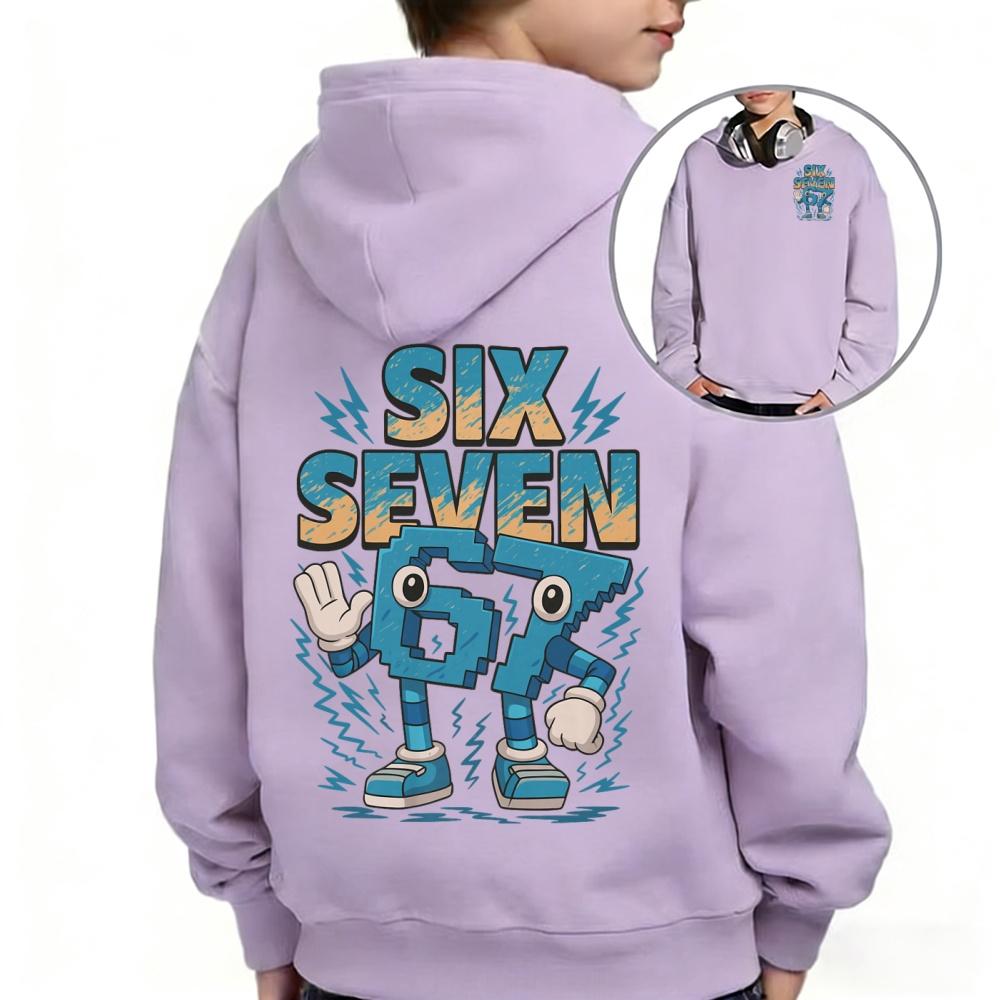 2026 Nouveau Sweat à capuche imprimé six ou sept Brainrot pour enfants, blouse décontractée à manches longues dessin animé, mode streetwear unisexe