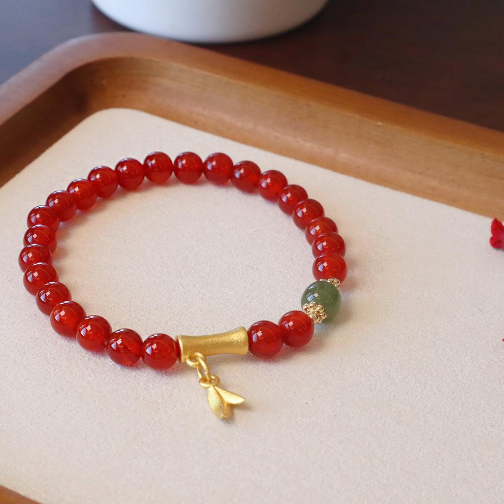 Simple Natural Agate Transfer Bead Bracelet Elastic Bracelet Fashion Women Daily Jewelry Lucky Gift