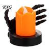 Vintage Brown Skeleton Decor Halloween Candle Light, LED Hand Decoration with Flickering Decorative Horror Prop Flame, Spooky Tabletop for Party