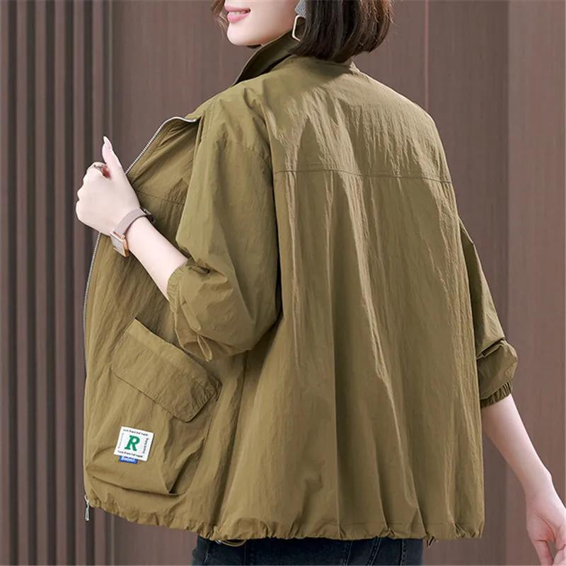 Women Spring Autumn Plus Size Trench Coat Outerwear Middle-aged Mother Relaxed Baseball Jacket