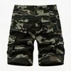 Men's Multi Pocket Camouflage Cargo Shorts Outdoor Sports Hiking Knee Length Work Shorts with Elastic Waistband and Button Closure