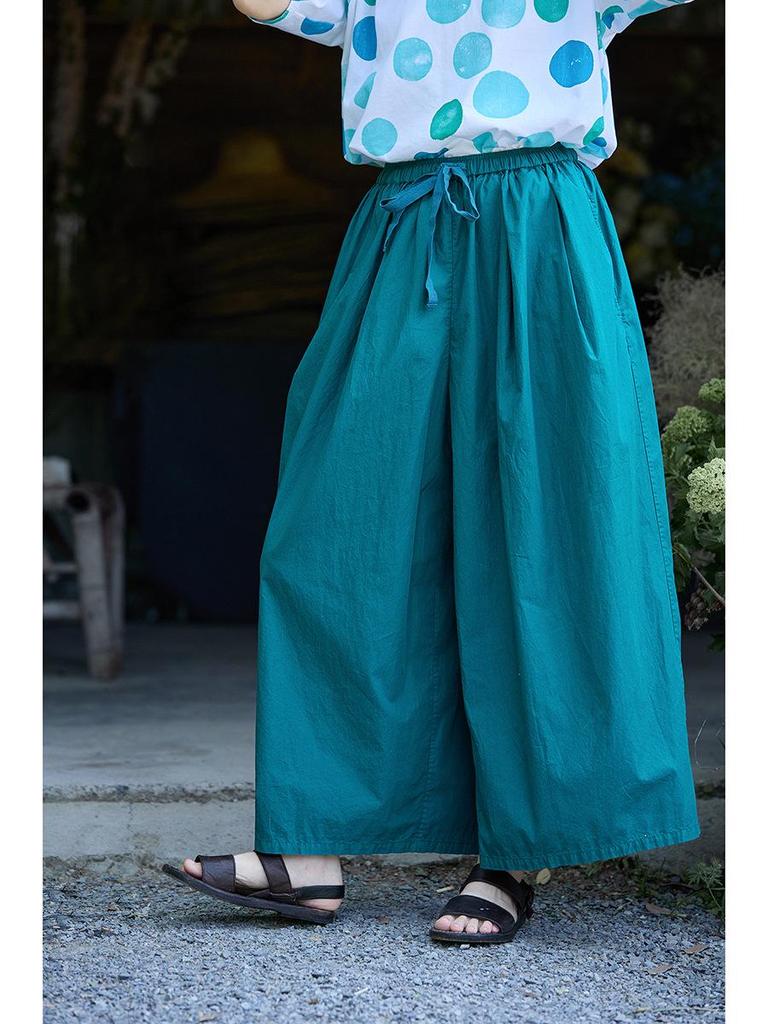 Women's Summer Lightweight Retro Blue Cotton Carrot Pants