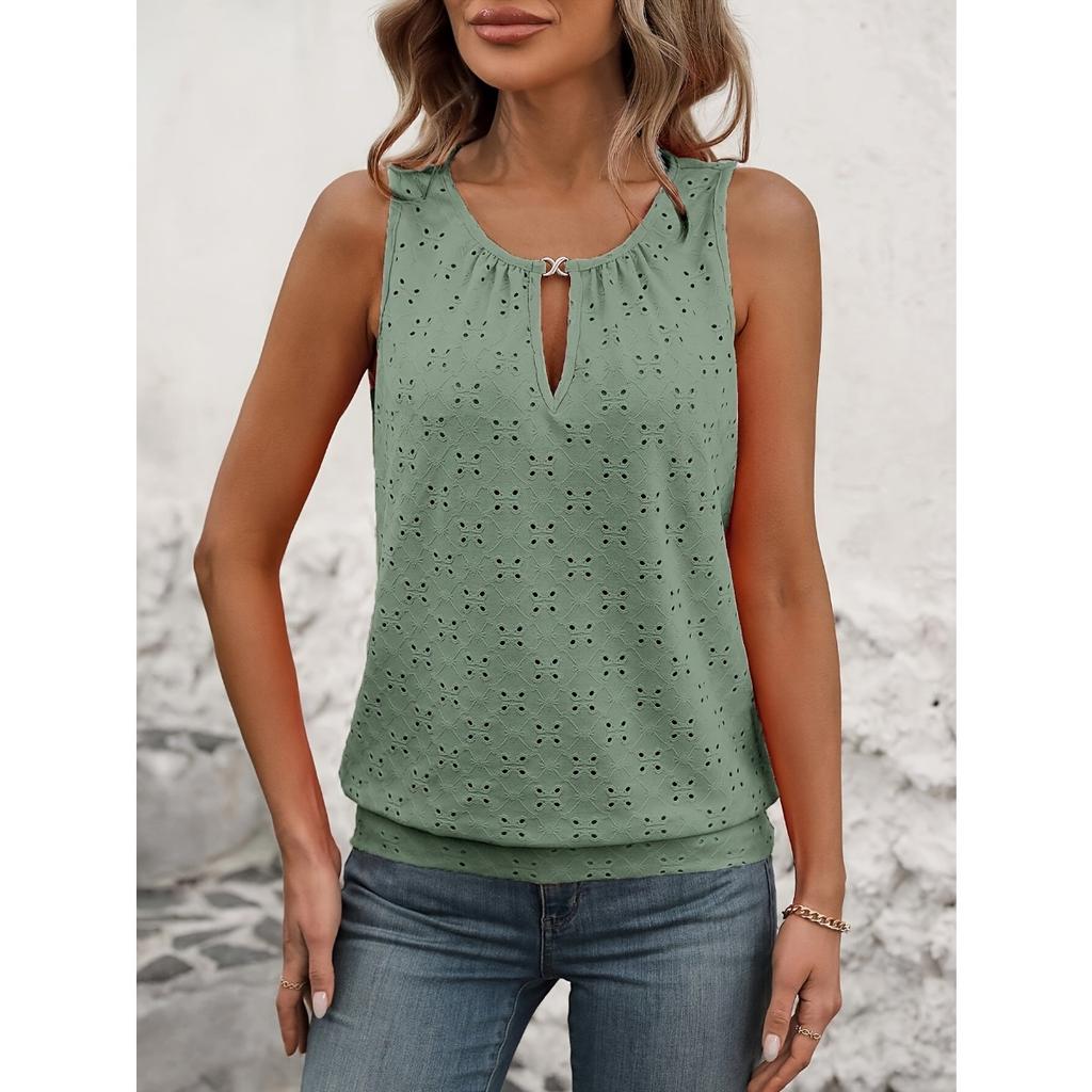 Dame Elegant Ermeløs Vest - Semi-gjennomsiktig Rund Hals Lett Topp, Medium Stretch Casual, Ermeløst Sommerfuglmønster, Ikke Gjennomsiktig