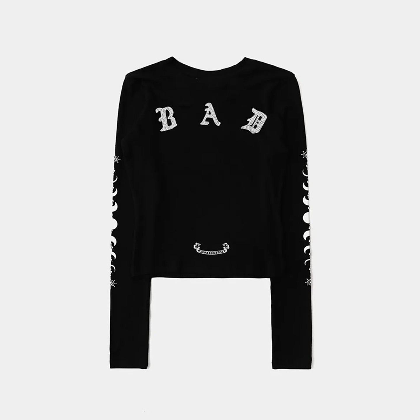 

Badblood BCAC Series American Hot Girl Printed Long Sleeve Retro Slim T-Shirt Small чёрный