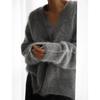 Women's French Retro V-Neck Faux Mink Sweater Coat - Single-Breasted Long Sleeve Loose Knitted Cardigan