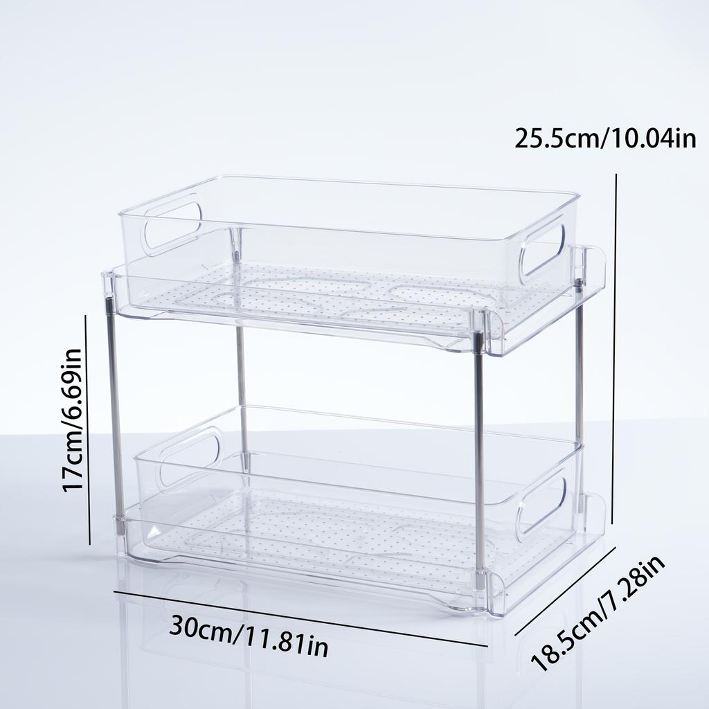2-Tier Clear Acrylic Storage Rack - 30×18.5×25.5Cm Stackable Organizer With Handles For Bathroom Kitchen  Desktop