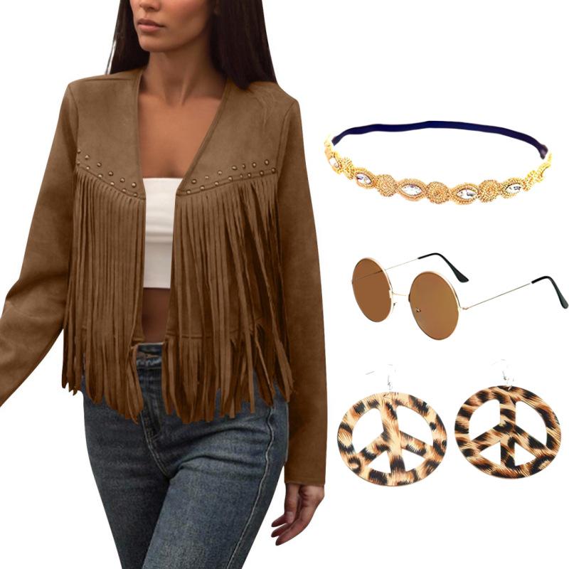 2026 Trendy Retro Ethnic Tassel Women s Cardigan Jacket Set S