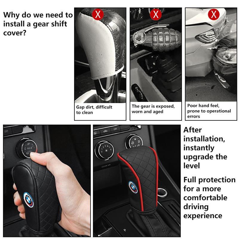 SHEJ3 Car Manual Gear Shift Knob Leather Cover Scratch-Resistant Sleeve For BMW E36 E39 E87 E60 E46 E53 E90 F10 F20 F25 F30 X3 X5