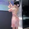 Sexy lingerie sexy pure desire perspective backless sleeve tube top print nightdress set split fork temptation