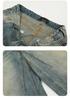 11KN Unisex Retro Blue Wide-Leg Distressed Jeans - Curved Blade Silhouette, Slimming, Loose Fit, Washed Casual Long Pants