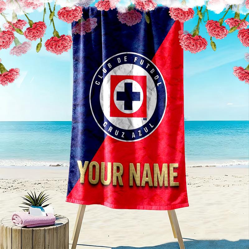 Name Custom Cruz Azul Print Beach Towel, Large Soft Quick Dry Towel for Beach Camping Swimming