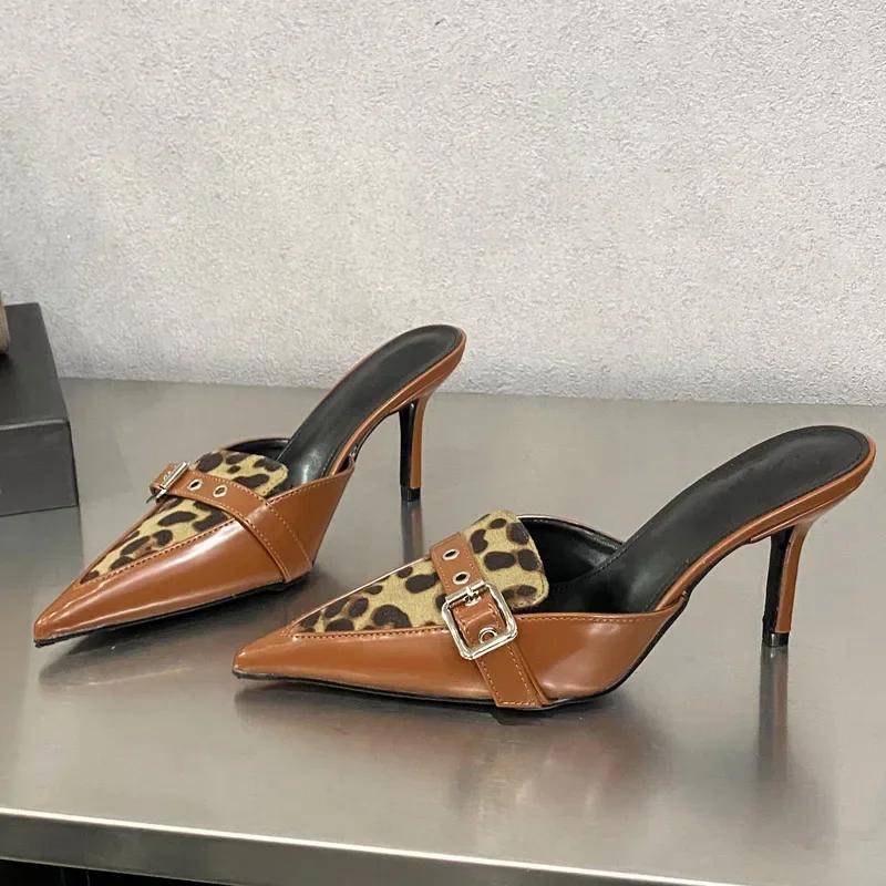 

Мода Леопард Острый Носок Пряжка Шпилька Женские Каблуки Сексуальная Вечеринка Комфорт Дизайнер Смешанный Цвет Туфли для Платья Слайды Женская Обувь 40 коричневый
