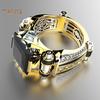 Vintage Men Rhinestone Inlaid Carved Finger Ring Wedding Party Jewelry Gift