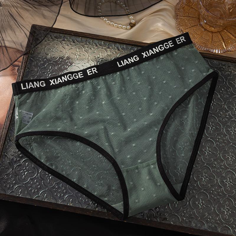 Ladies Spring and Summer New Style of Pokpoint Letter Waist Transparent Mesh Yarn Breathable Waist Triangle Briefs