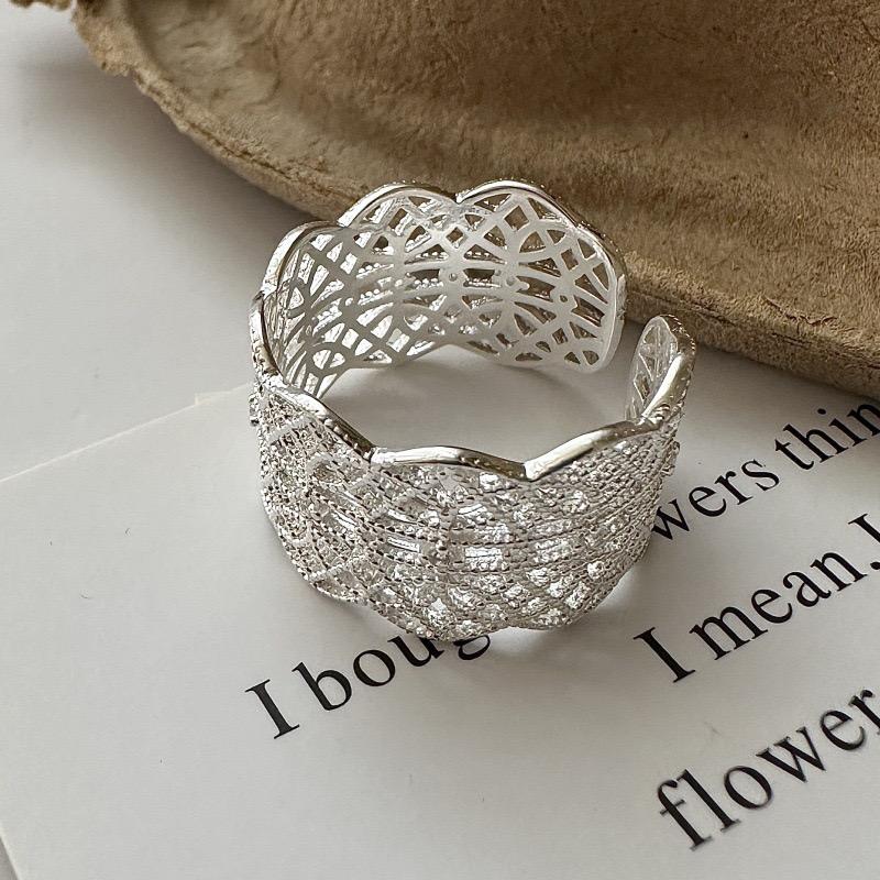 Xiaomi 925 Sterling Silver Rings For Women Geometric Fine Jewelry Finger Adjustable Wide Hollow Lace Ring For Party Birthday Gift