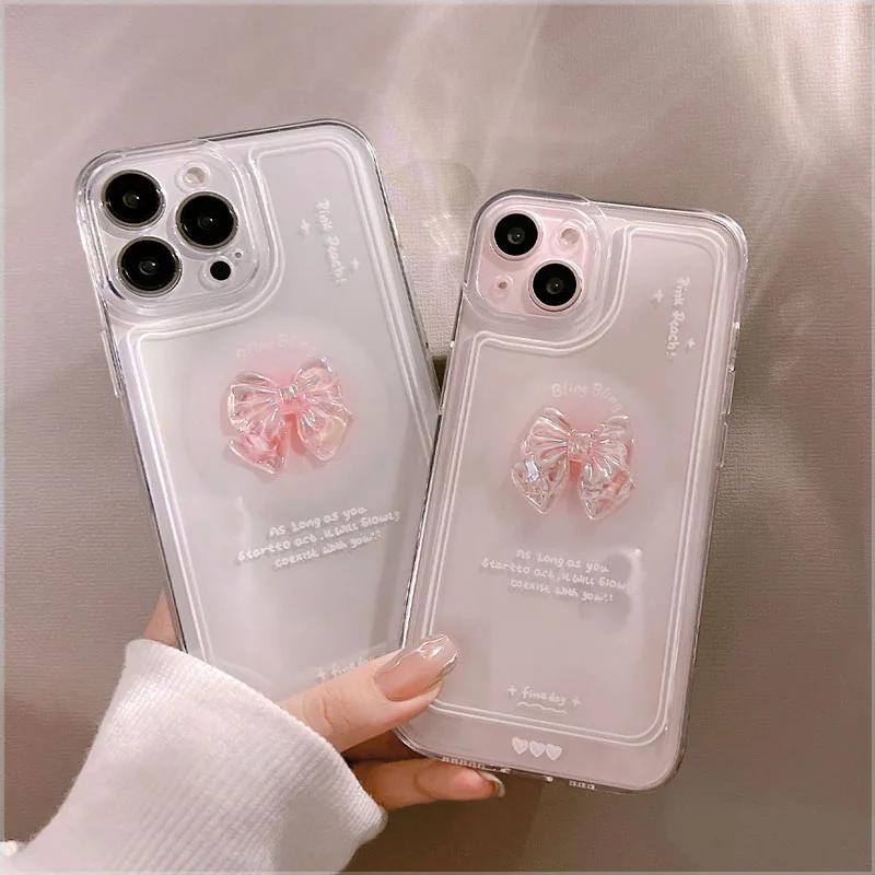For Samsung Galaxy S26 S25 S24 Ultra S23 S22 S21 FE A55 5G A54 A53 A52 A15 A35 A14 A34 Case Korean 3D Bow Clear Soft Clear Cover