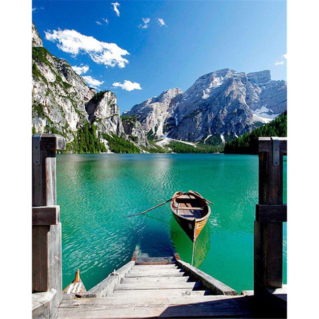 

Полный 5D алмазов картина Лодка на озере DIY Алмазная вышивка Алмазная мозаика наборы крестиков домашний декор подарок Square 20x30cm