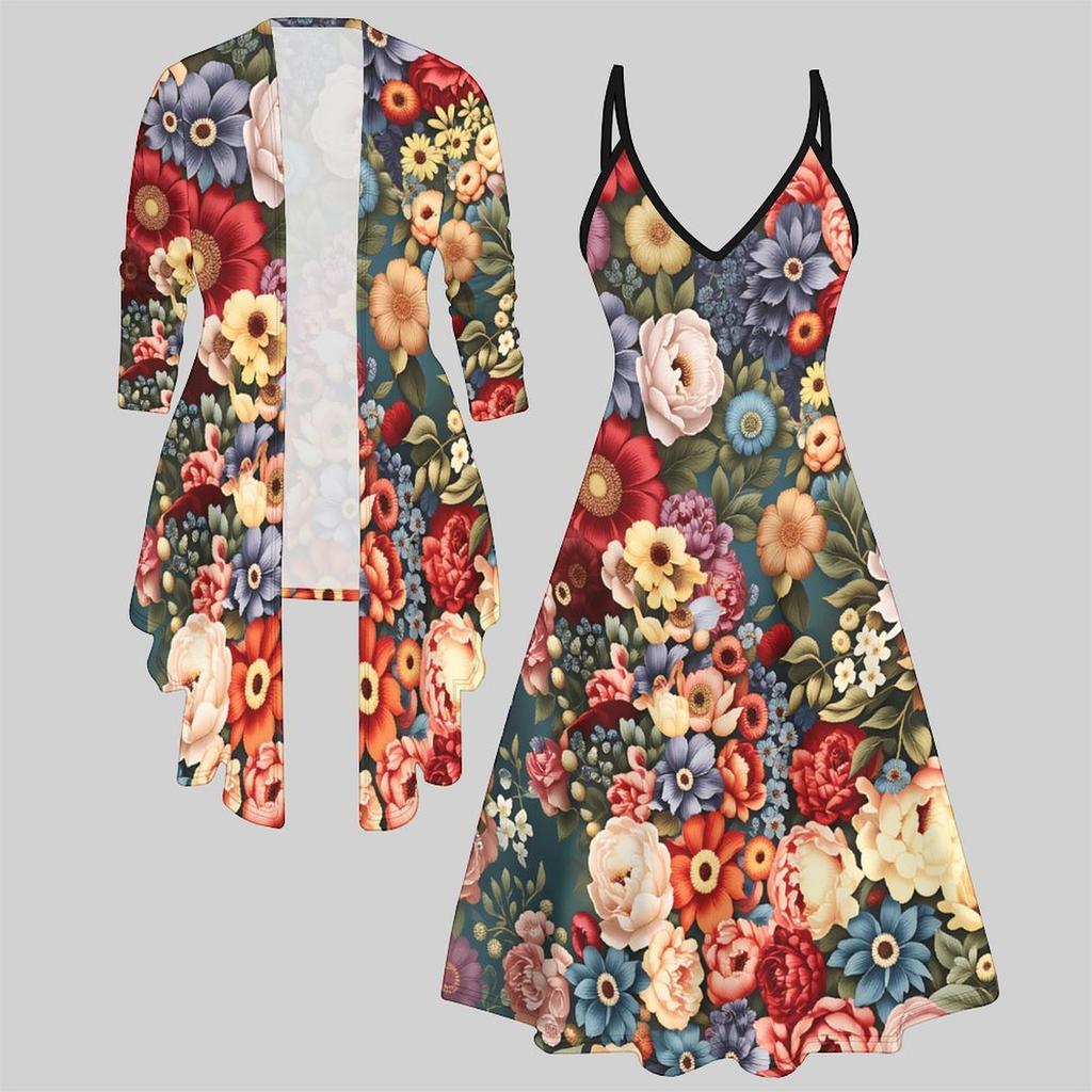 3D Printed Set Dress Coat , Double Spelling with Diverse Colors and Shapes Fashion Print,suitable for Various Scene Fashion Styles