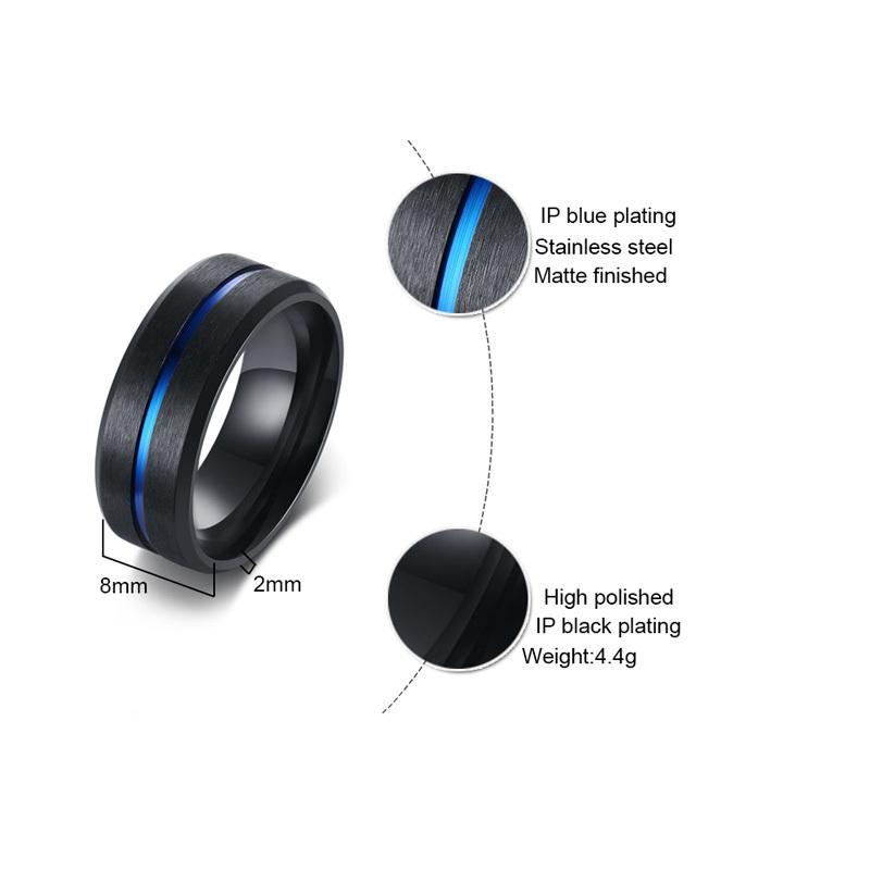 Ikuinen 8mm Casual Schwarz Männer Ring Blaue Linie Edelstahl Männlich Ehering Komfort Tragen Herren Schmuck