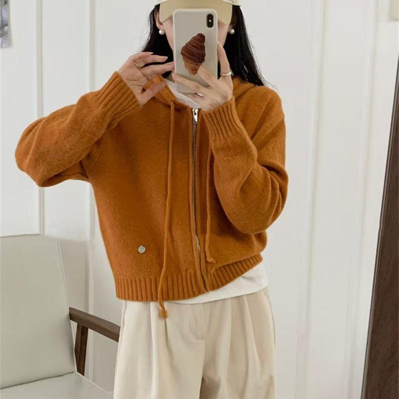 Autumn and winter new lazy wind loose casual thick sweater jacket double zipper hooded knitted cardigan women