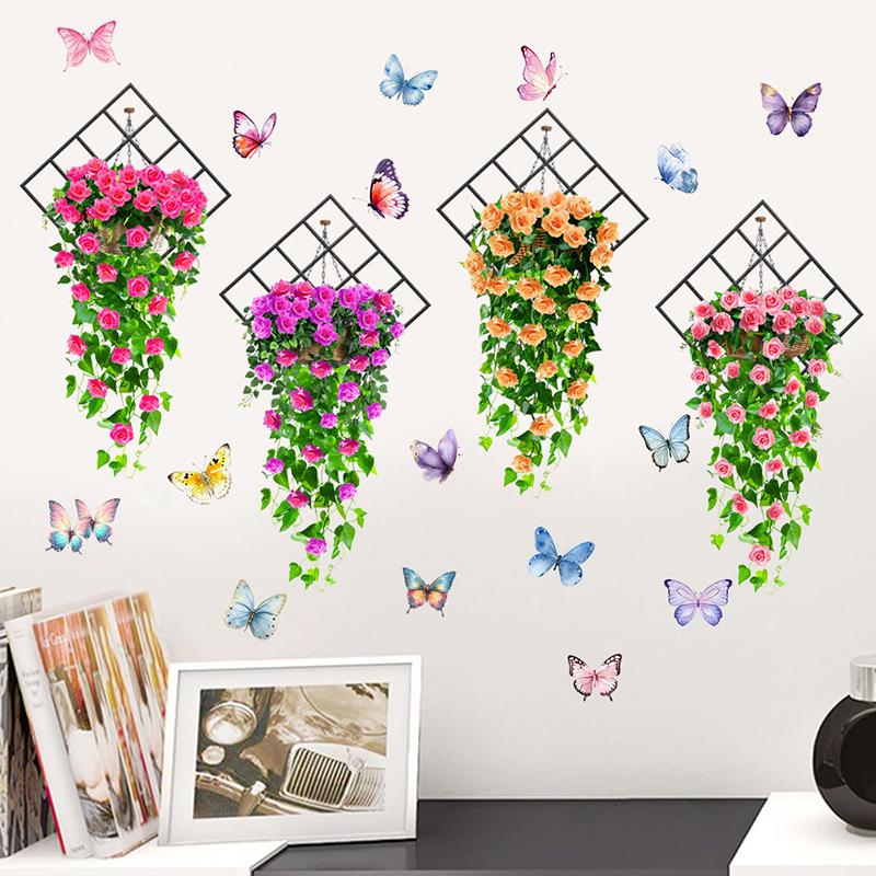Butterfly Flower Vine Green Plant Self-Adhesive Waterproof Wall Stickers Living Room Bedroom Decorative Painting