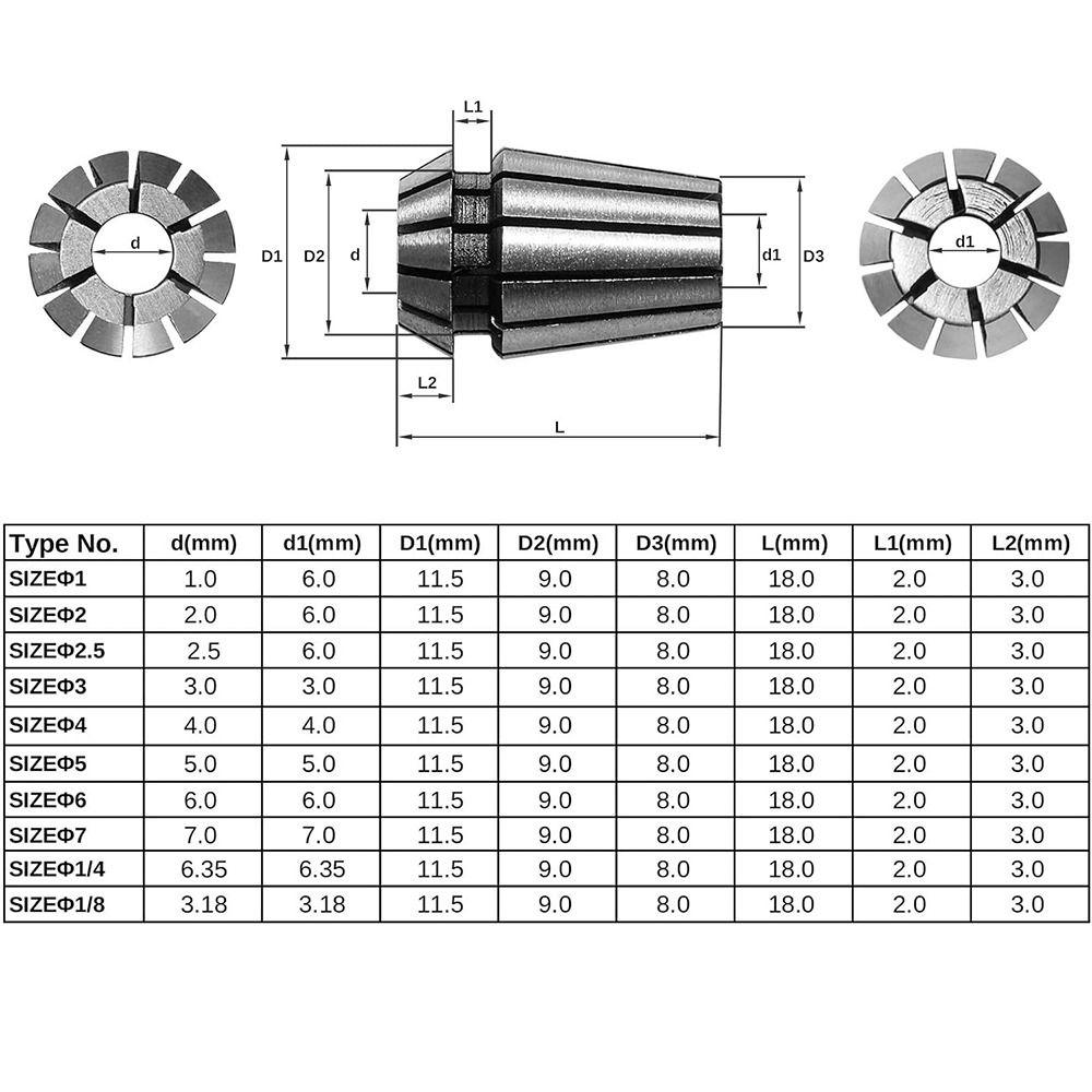 Neue ER11 Spannzange 1mm-8mm 1/8" ER Spannzange Bohrzange CNC Graviermaschine