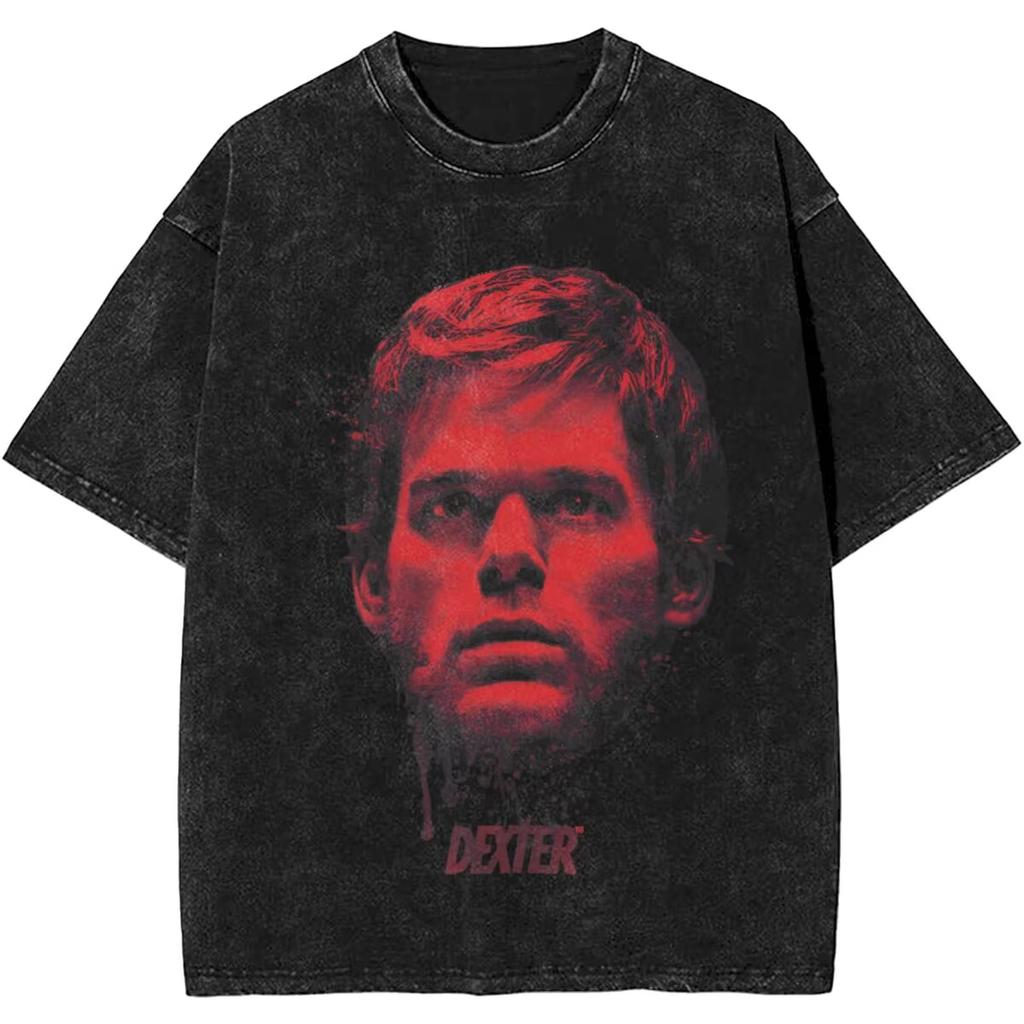 New Dexter Morgan Edition Middle Finger Retro Fashion Washed Tshirt Summer Top Cotton Mens and Womens Tshirt