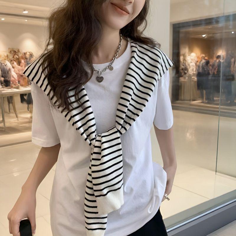 Korean-Style Striped Shawl Shirt: Versatile Summer Sun Protection and Travel Cover-Up