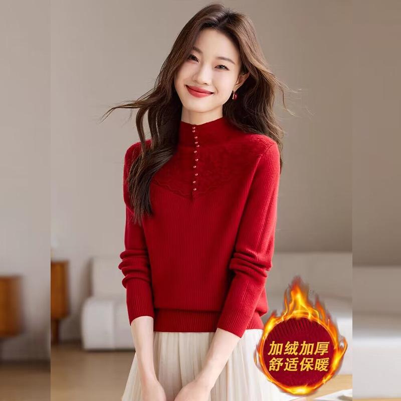 Winter inner velvet thickened bottoming shirt women's autumn and winter sweater fashion top new versatile