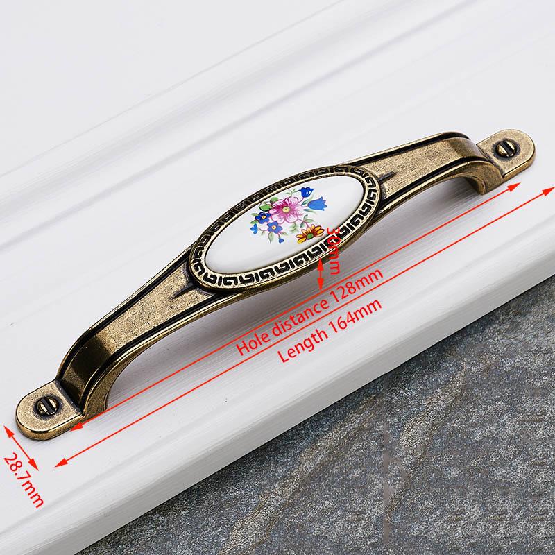 KAK Antique Bronze Ceramic Cabinet Handles Zinc Alloy Drawer Knobs Wardrobe Door Handles Morning Glory European Furniture Handle