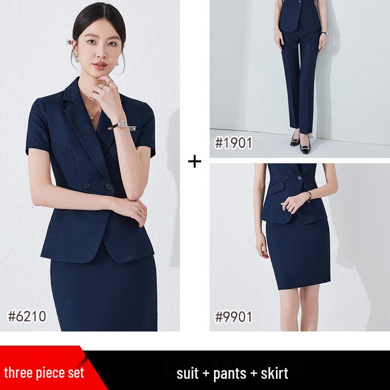 Women's Black Short-Sleeve Professional Suit Set for Summer Reception and Workwear