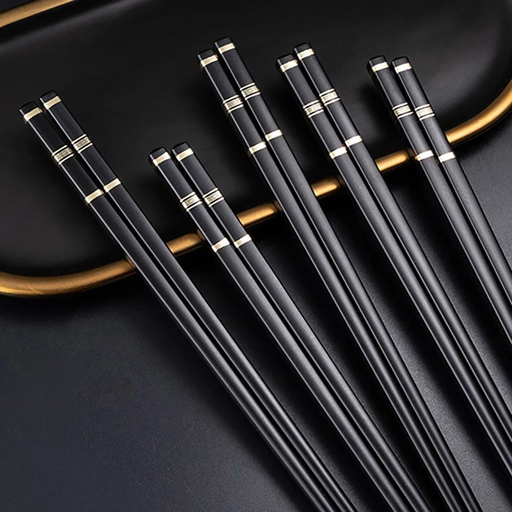 

5 Pair Japanese Chopsticks Alloy Non-Slip Sushi Chop Sticks Set Black Chinese Gift Reusable Chopsticks Tableware Gift Kitchen