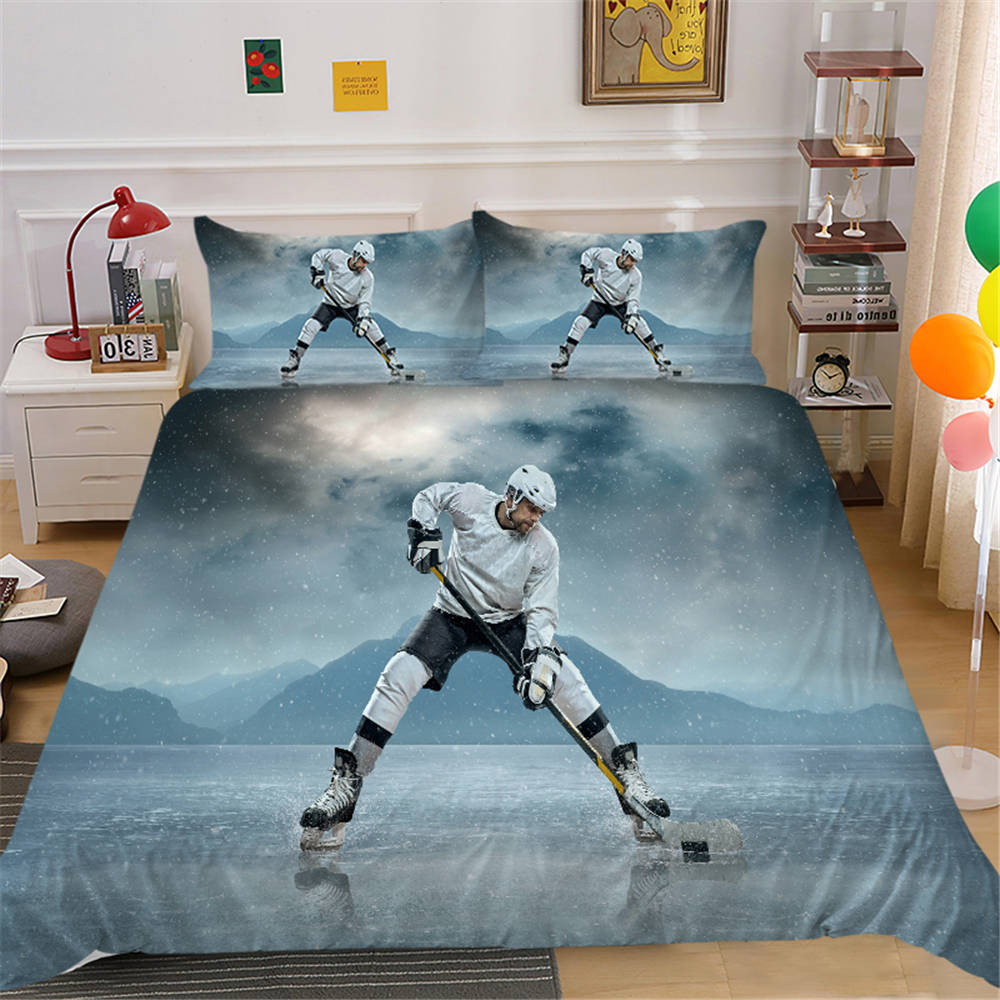 

Cozy Ice Hockey Player Bedding Set Winter Mountain Scene Duvet Cover Set Perfect Gift for Single Double & King Size Beds, Ideal for Hockey Enthusiasts UK Single 135x200cm