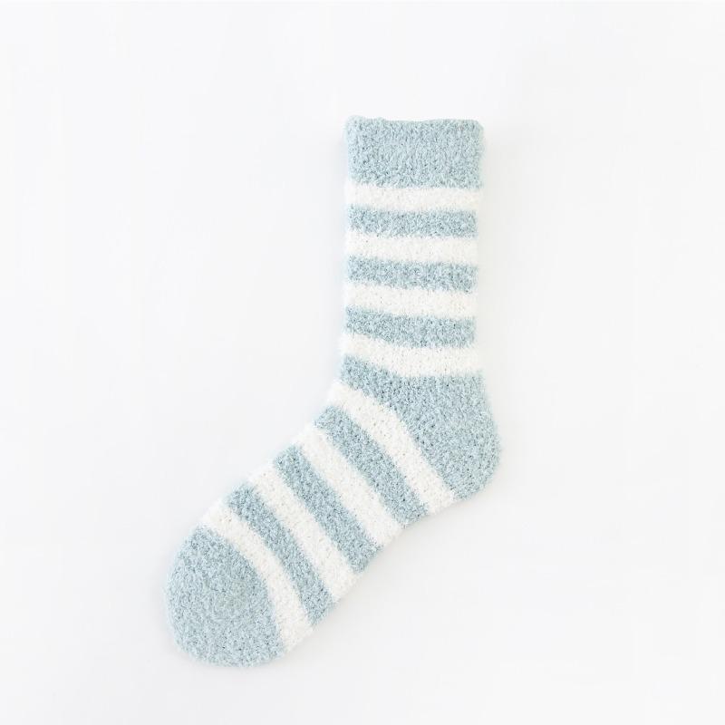 No hair loss sleep socks candy color striped coral fleece socks women's fleece thickened home floor socks