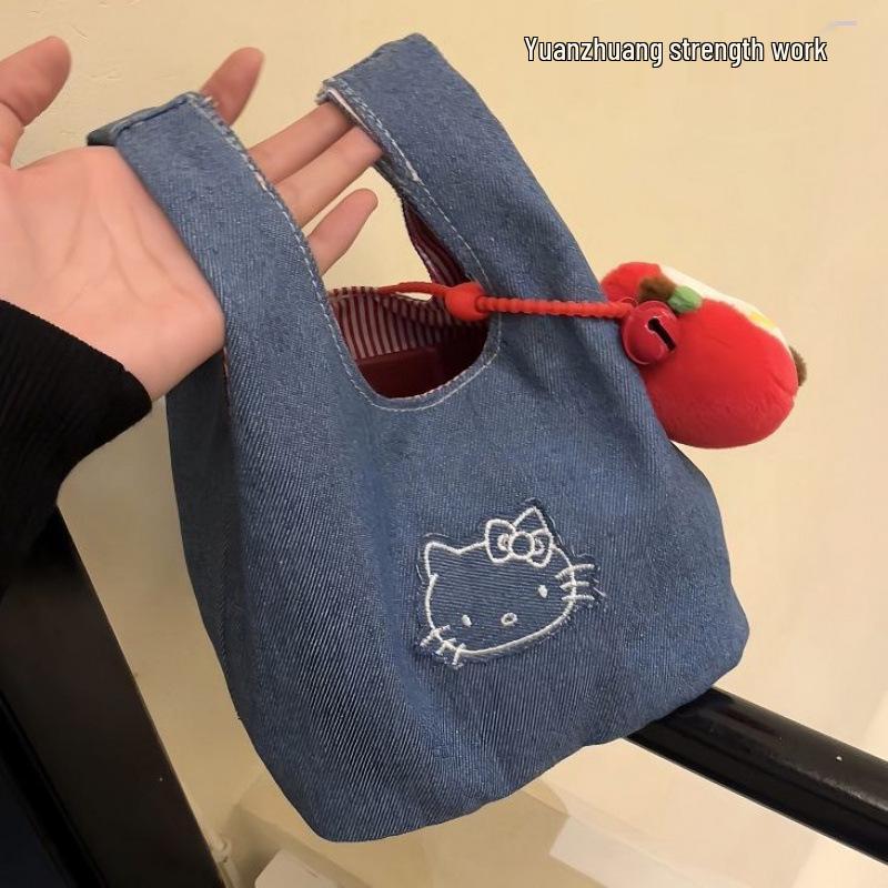 Милая джинсовая сумка-тоут с вышивкой - Портативная сумка-колорблок для поездок