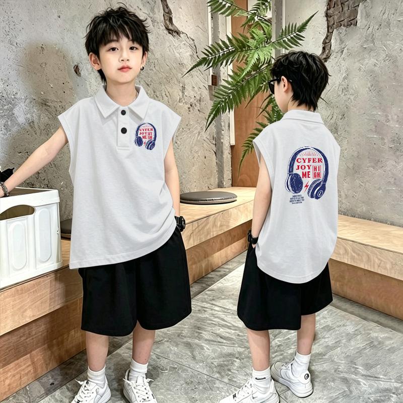 Boys' Trendy Cotton Polo & Vest Set - Stylish Summer Sleeveless Two-Piece