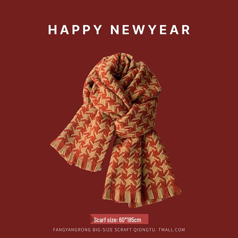 Women's Red Angora Wool Knitted Scarf - Autumn & Winter 2025 Style