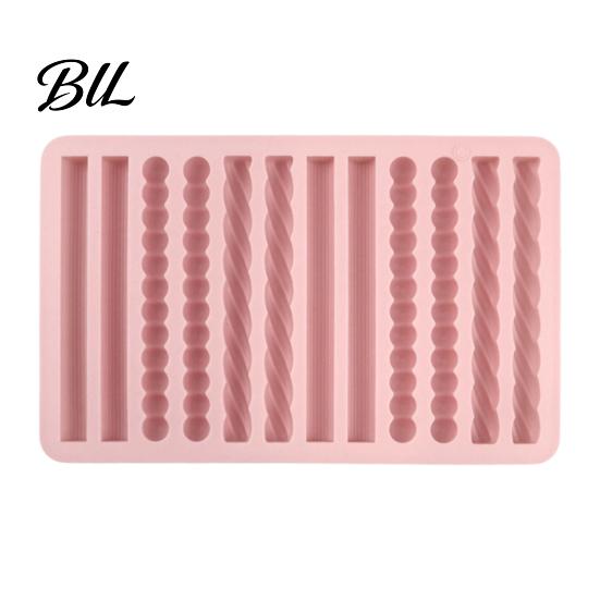 Homemade Cookie Baking Pan Silicone Chocolate Rod Mold, 12 Cavity Non-stick Tray, Heat Resistant Crayon Casting Tray Flexible Strip Mold for Oven And