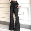 Women Jeans High Stretch Wide-Leg Pants Lace-up Button Zipper Fly Denim Pants with Pockets Vacation Daily Wear
