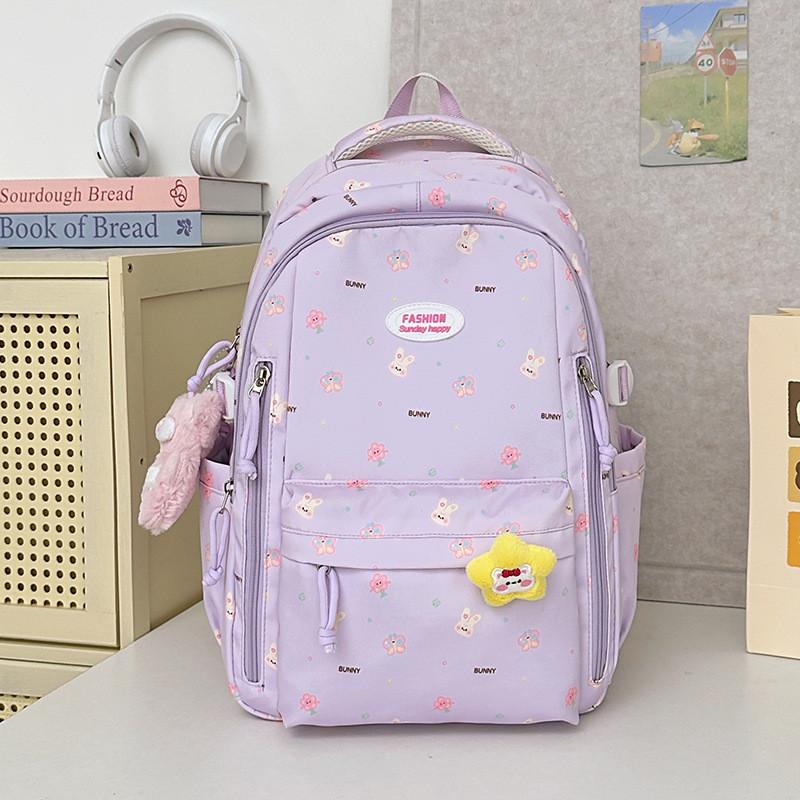 

Nylon Student Backpack With Star Badge And Pendant For Casual Travel And School Use фіолетовий