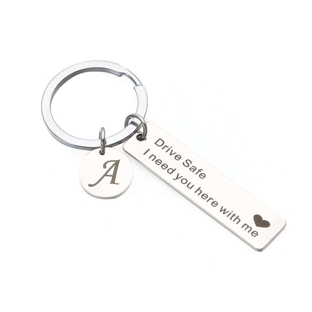 Girlfriend Lover Gifts Drive Safe Keychain A-Z 26 Initials Lettering Key Ring Fashion Jewelry