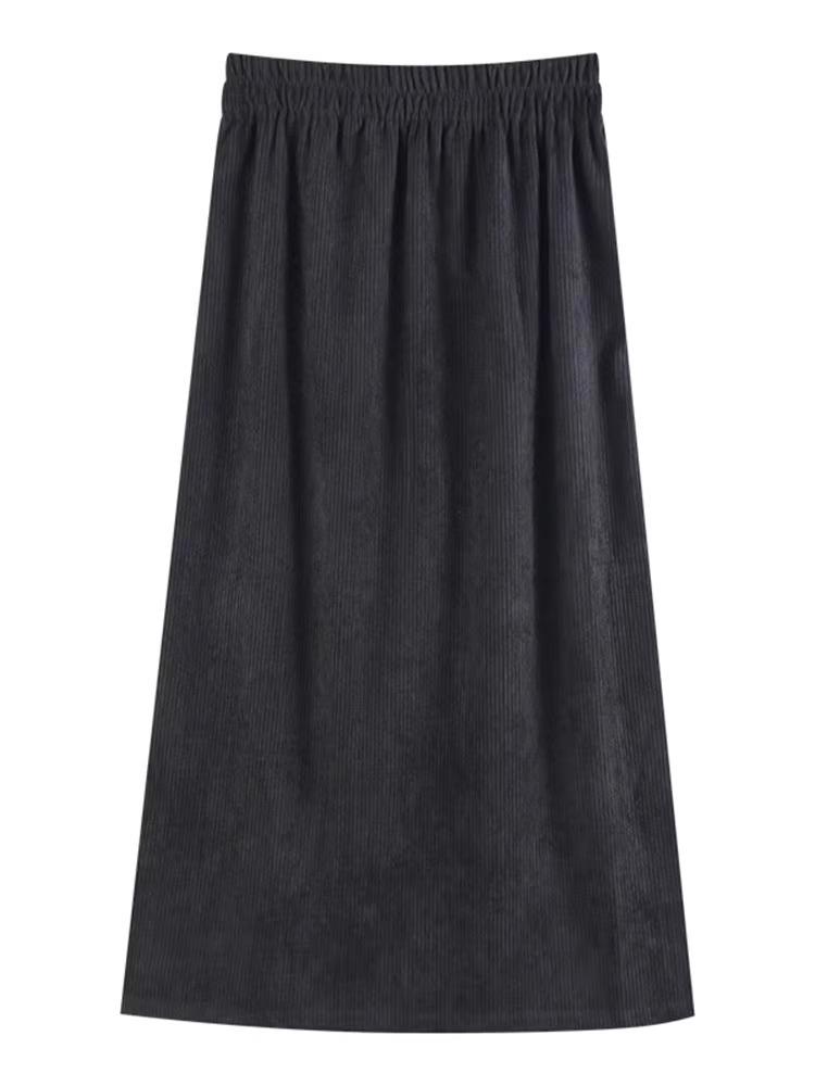 Women's High-Waisted Corduroy A-Line Skirt - Slim Fit, Stylish Korean Design for Autumn/Winter 2023
