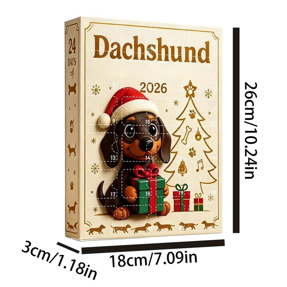 2026 Dachshund Advent Calendar 2D Acrylic Christmas Dog Decoration 24 Days Dachshund Tree Pendant Xmas Navidad Party Supplies