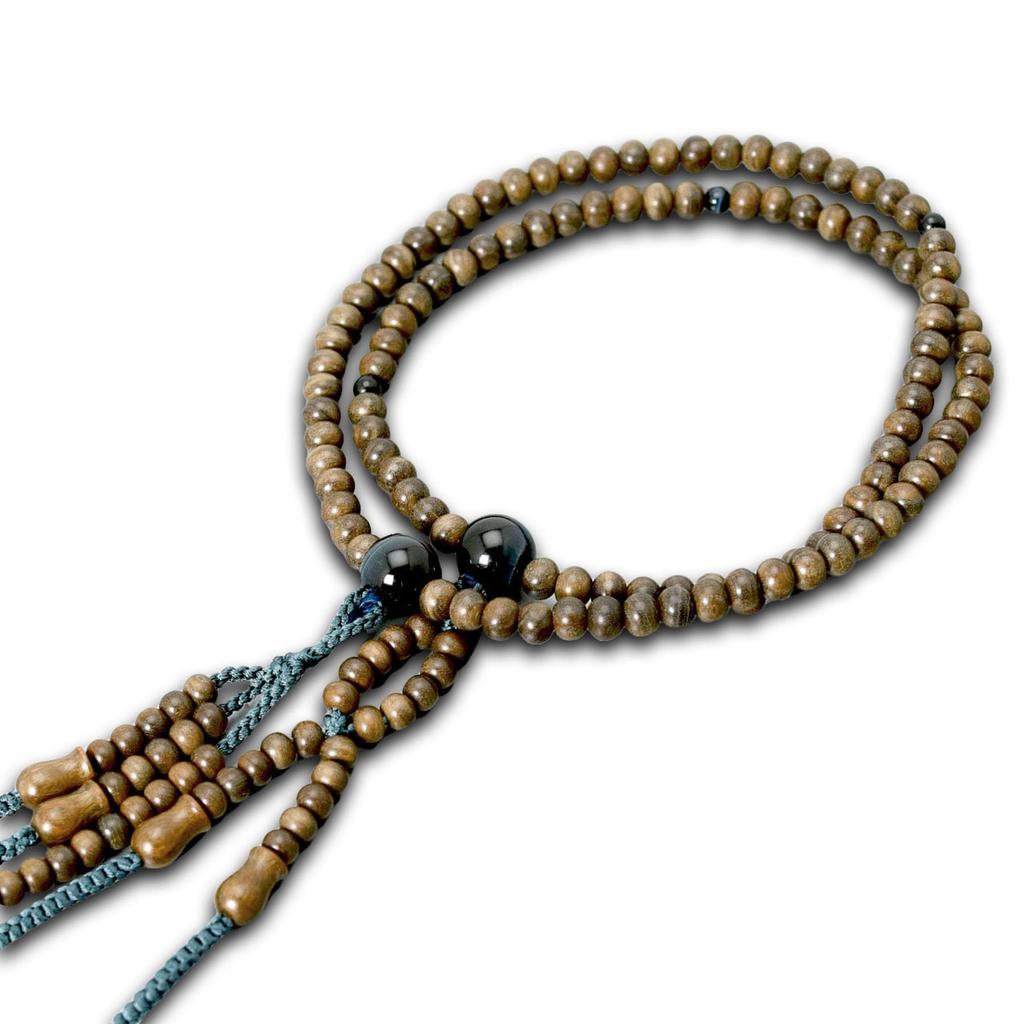 Men's Buddhist Prayer Beads, Double Strand, Made in Kyoto, Green Sandalwood and Blue Tiger's Eye Stone, Odamaki, Nichiren Buddhism, Funeral, Buddhist