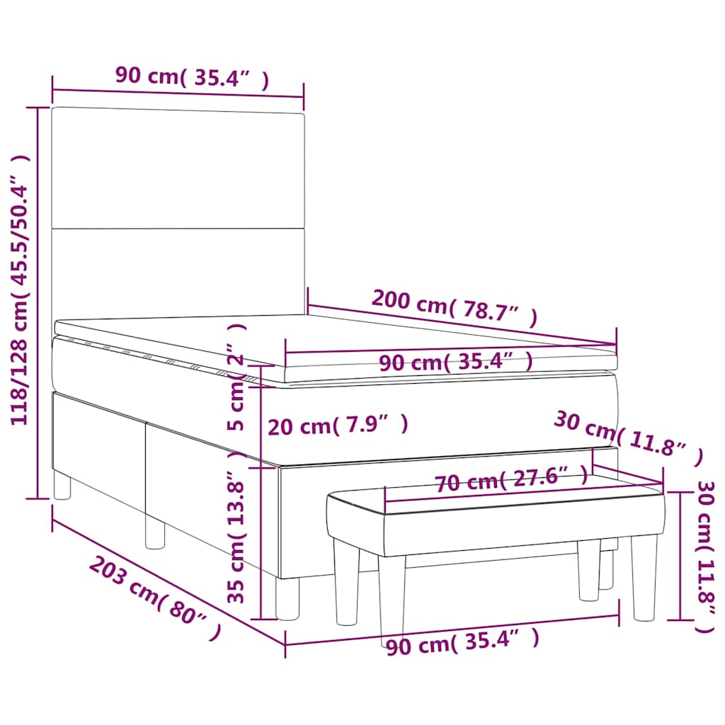 Box Spring Bed with Mattress Dark Blue 90x200 cm Velvet