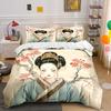 Chinese Ancient Hanfu Beauty Plum Blossom Ink Painting Bedding SetOriental Classical Lady Floral Print Duvet Cover Home Decor
