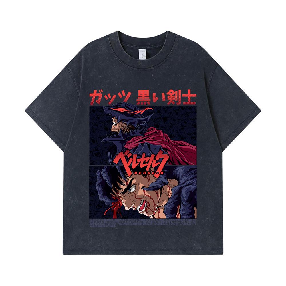 275 GSM Washed T-shirts 100% Cotton Berserk V5 Print Unisex Heavy Cotton T Shirt… More